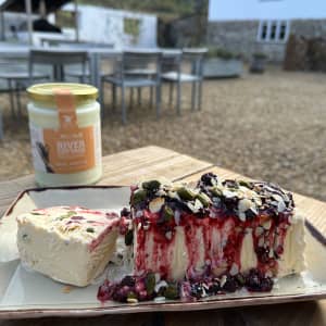 River Cottage Vanilla Yoghurt, Pistachio and Blackberry Semifreddo