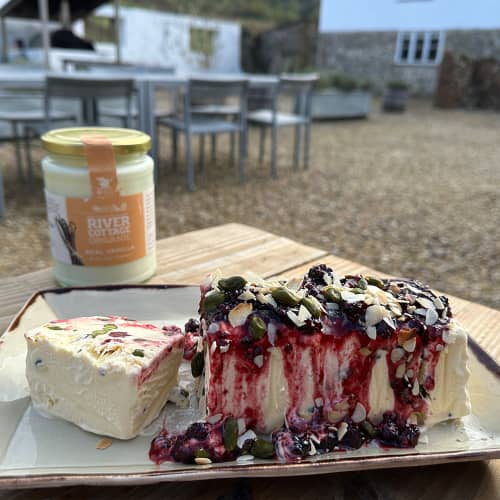 River Cottage Vanilla Yoghurt, Pistachio and Blackberry Semifreddo