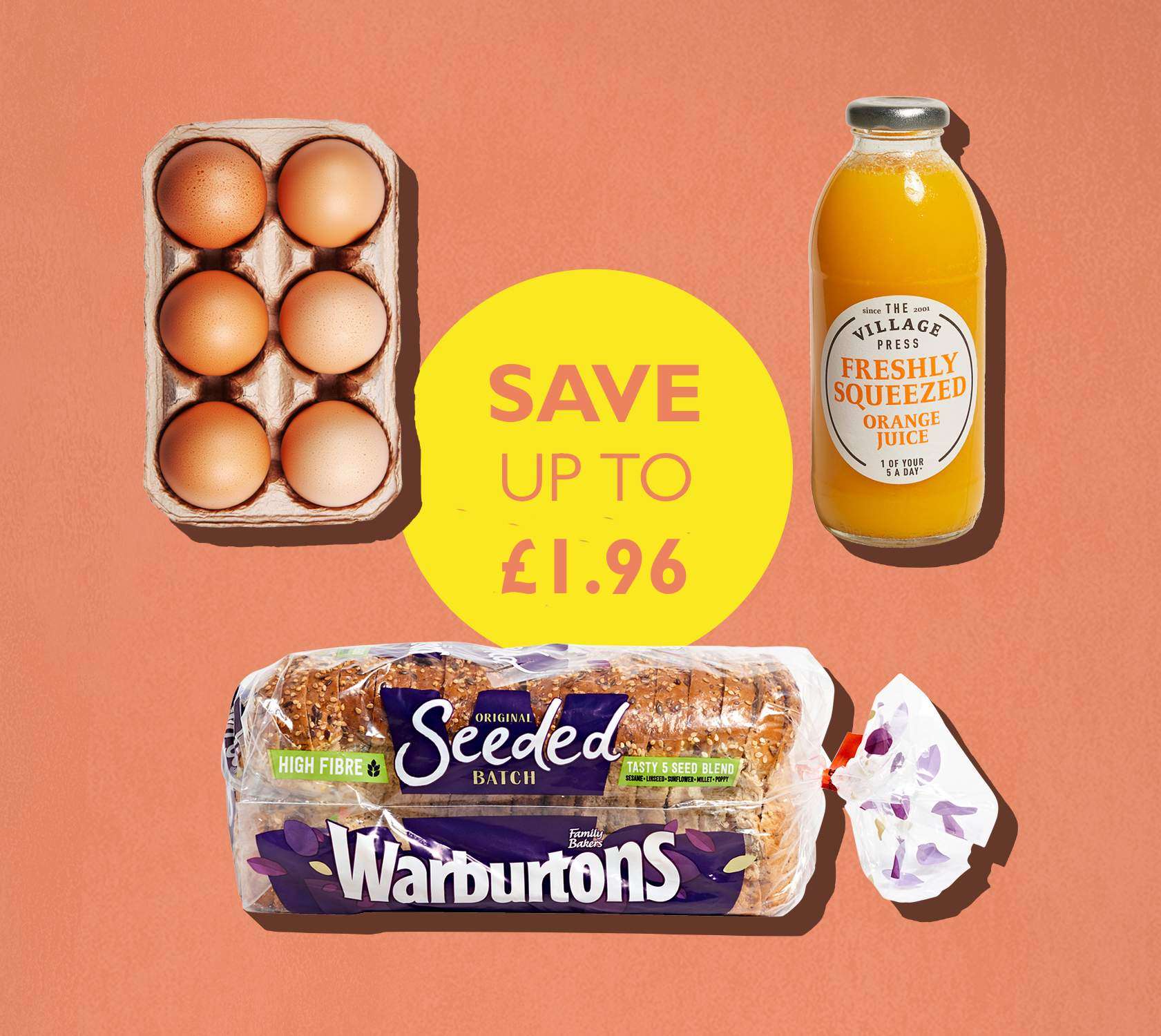 bread, eggs and juice