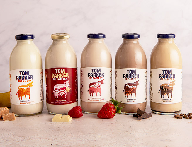 Tom Parker iced coffee, chocolate and strawberry milks
