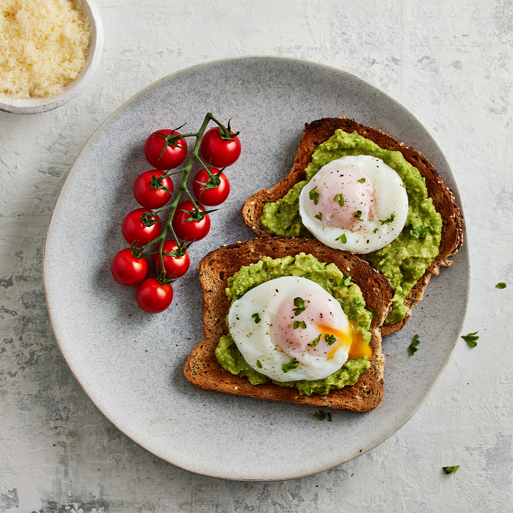 poached eggs with smashed avocado on toast