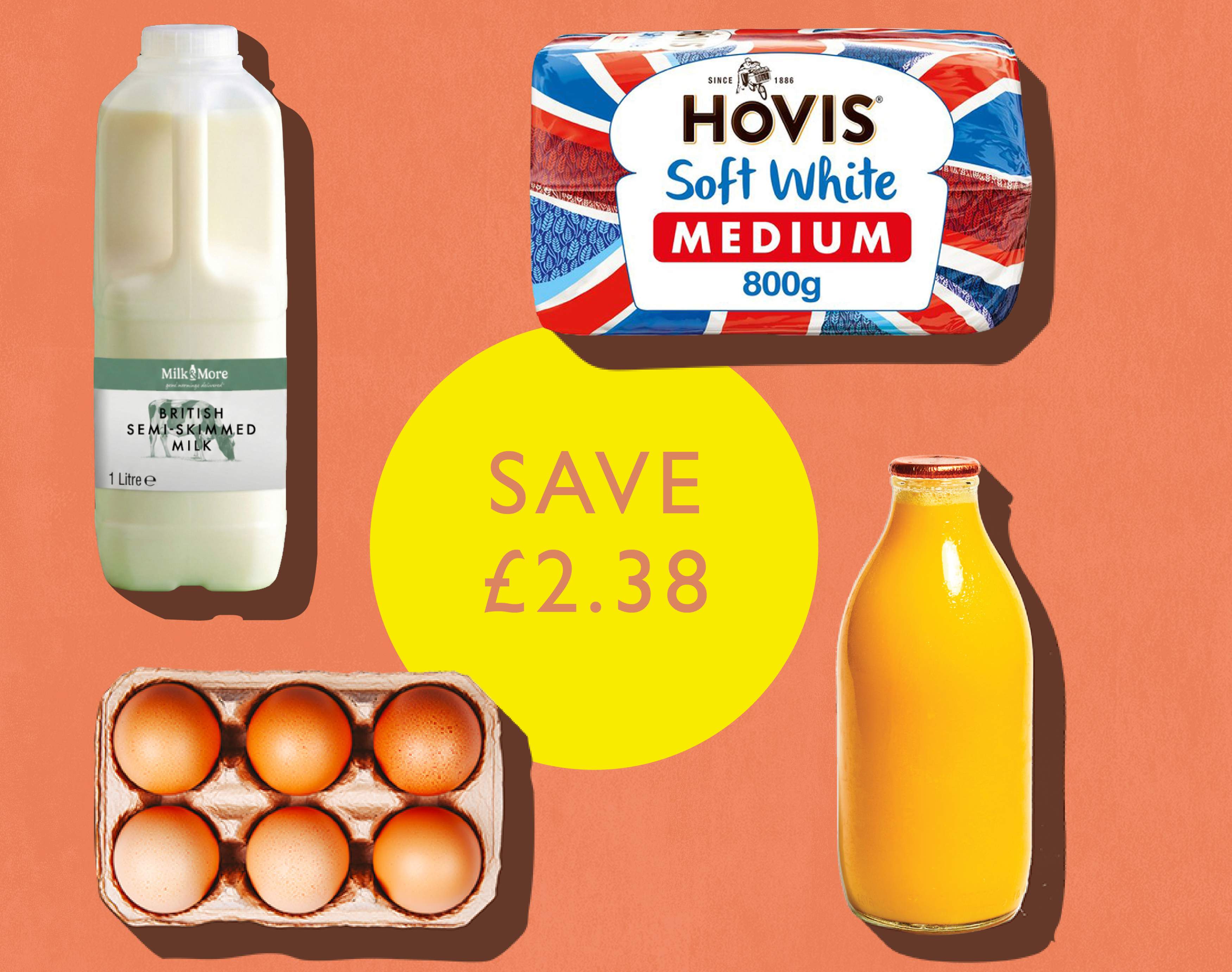 milk, eggs and bread bundle