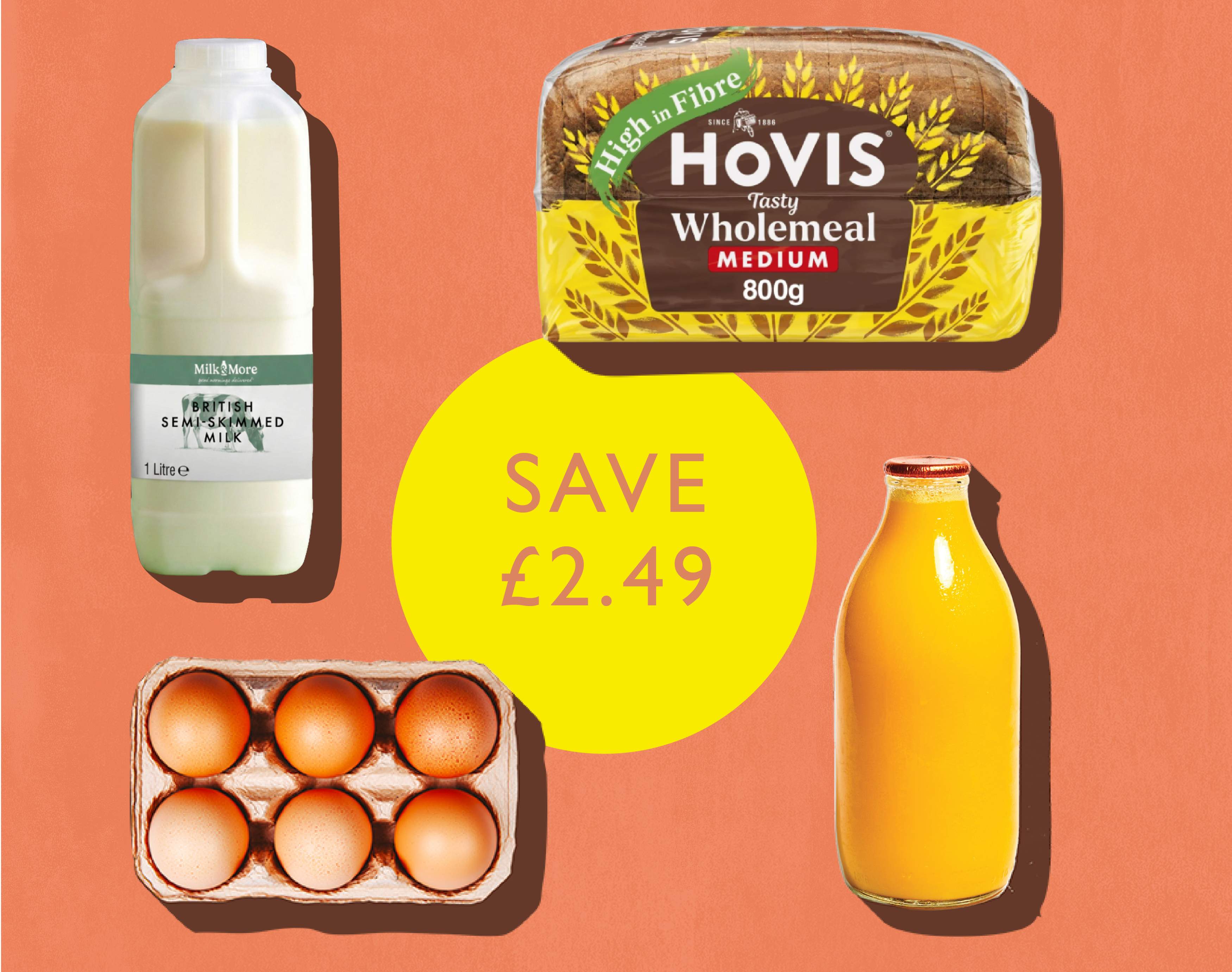 milk, bread, eggs and juice bundle