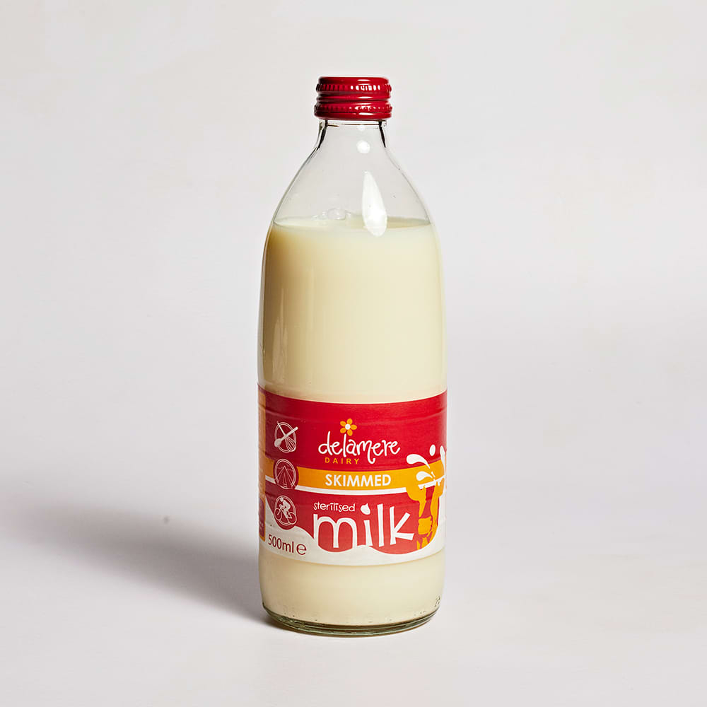 Delamere Sterilised Skimmed Milk in Glass, 500ml
