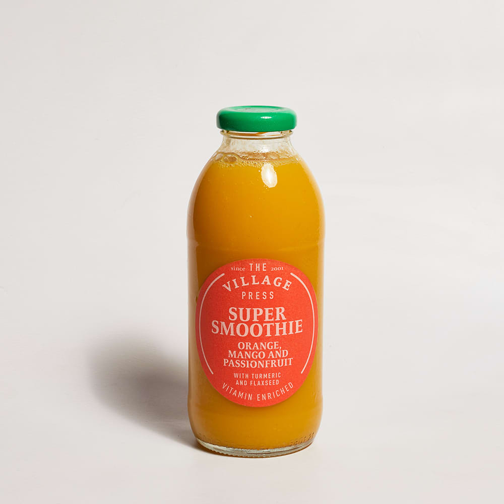 The Village Press Orange, Mango and Passionfruit Super Smoothie With Added Vitamins in Glass, 500ml