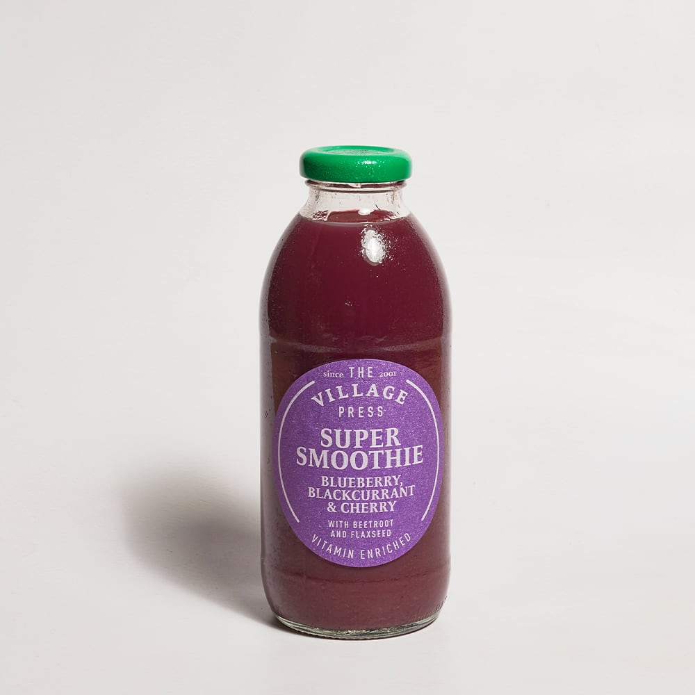 The Village Press Blueberry, Blackcurrant and Cherry Super Smoothie With Added Vitamins in Glass, 500ml