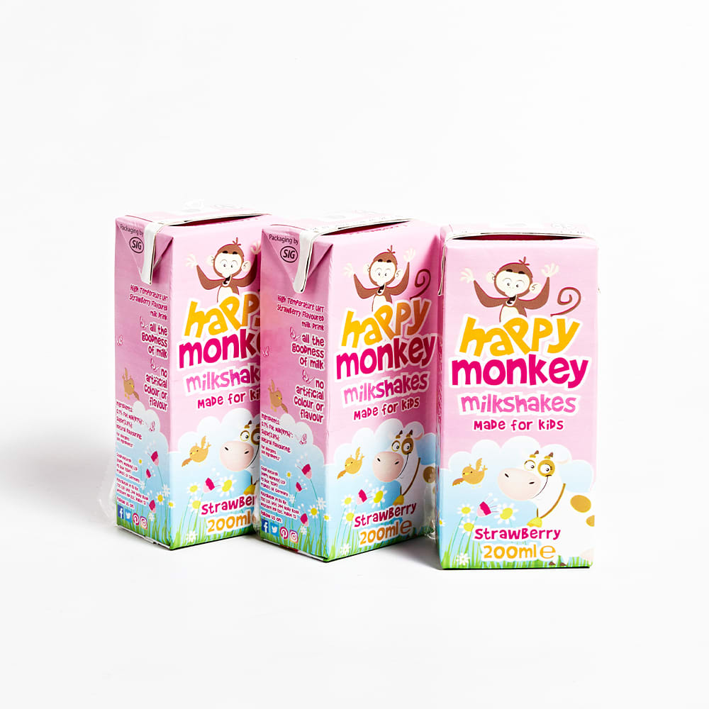 Happy Monkey Strawberry Milkshake, 3 x 200ml