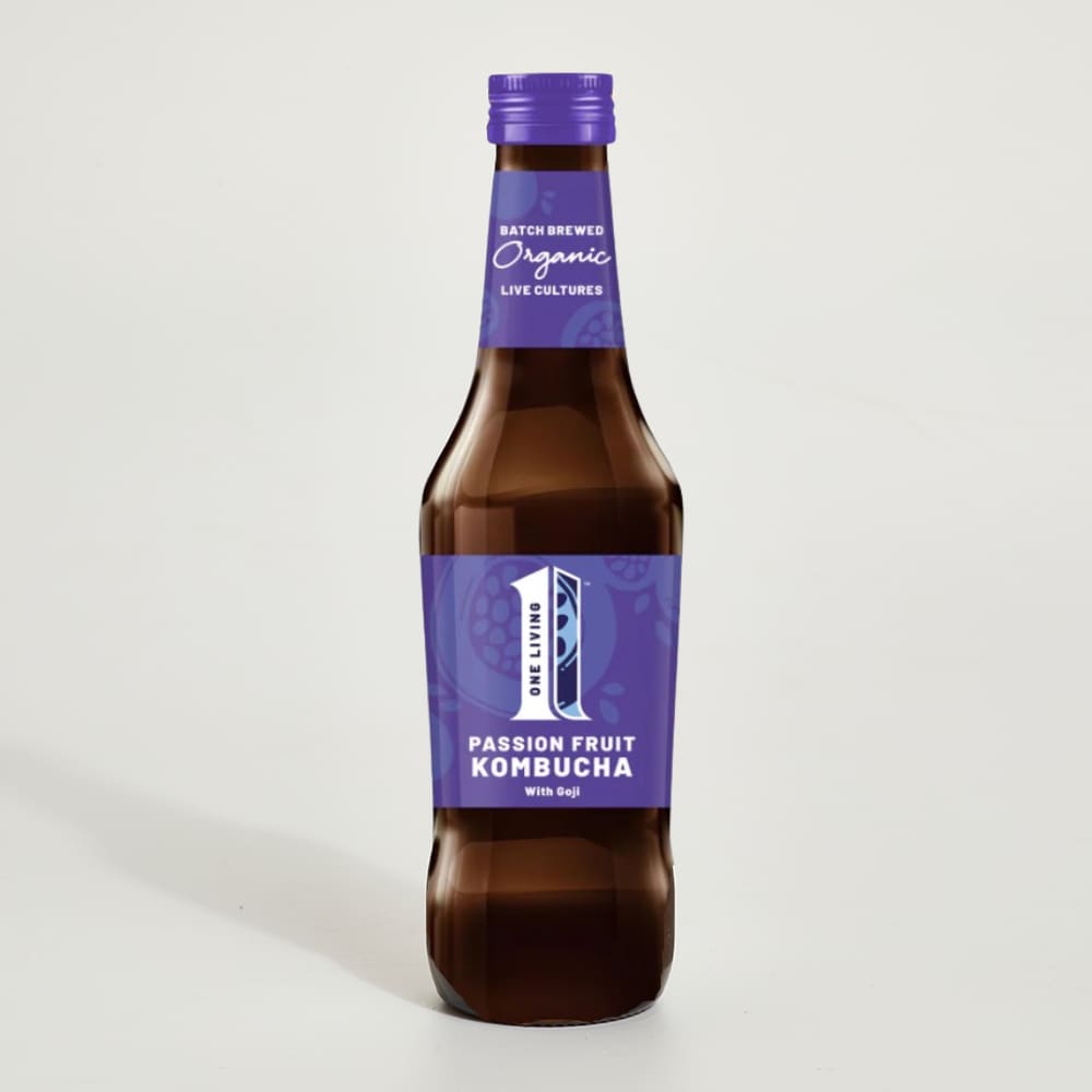 One Living Organic Passion Fruit Kombucha with Goji in Glass, 275ml