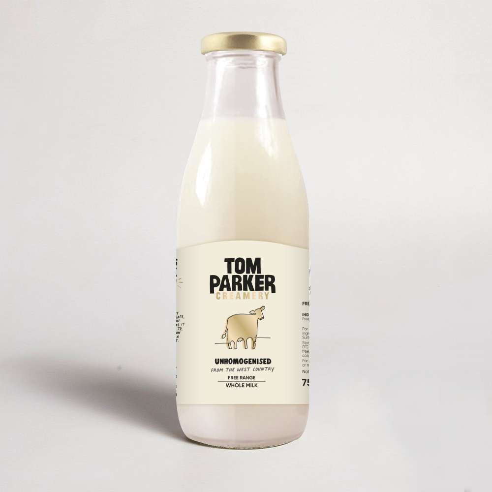 Tom Parker Free Range Unhomogenised Whole Milk in Glass, 750ml