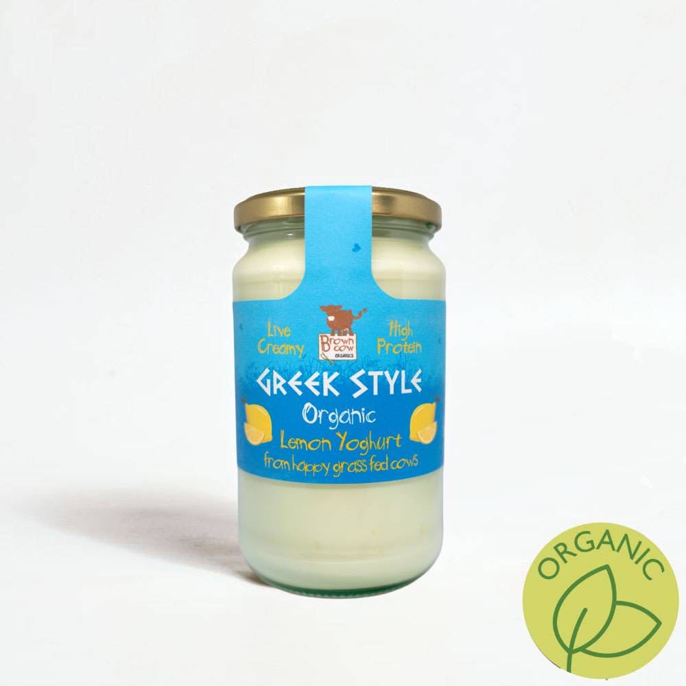 Brown Cow Organics High Protein Lemon Greek Style Yoghurt in Glass, 450g