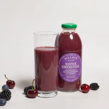The Village Press Blueberry, Blackcurrant and Cherry Super Smoothie With Added Vitamins in Glass, 500ml