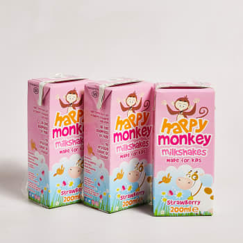 Happy Monkey Strawberry Milkshake, 3 x 200ml