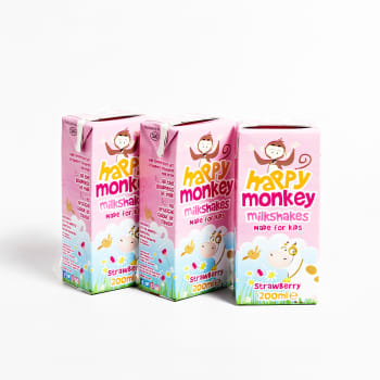 Happy Monkey Strawberry Milkshake, 3 x 200ml