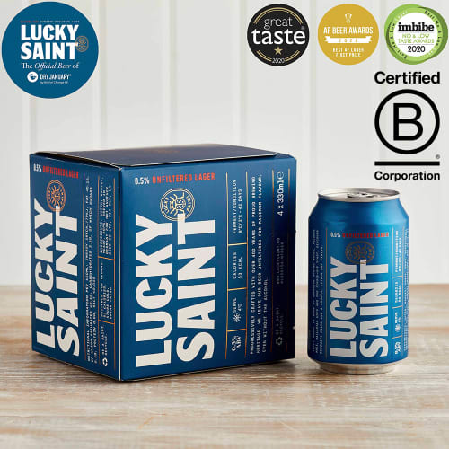 Lucky Saint Unfiltered Low Alcohol 0.5% Lager, 4 Pack of 330ml