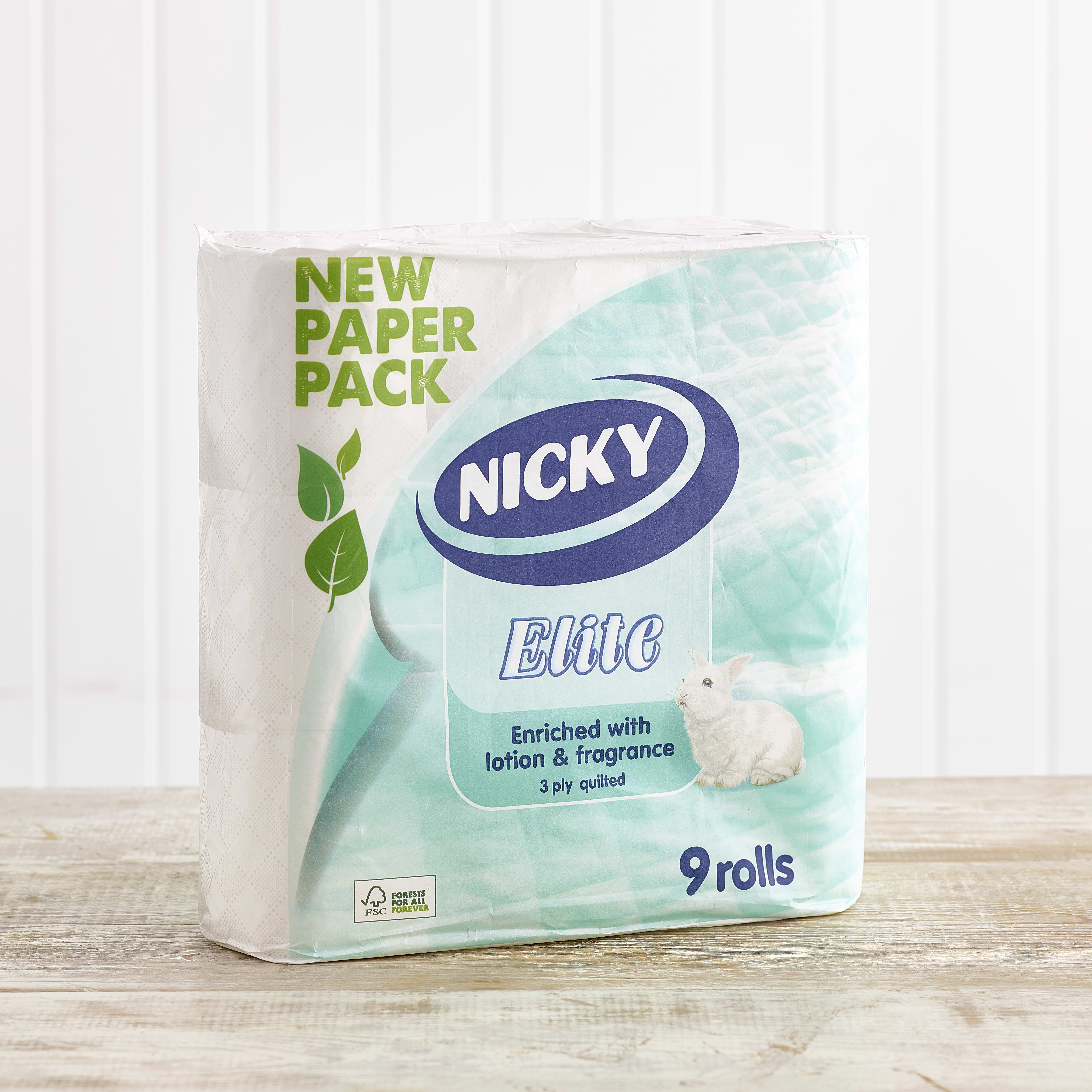 Nicky Elite 3ply Toilet Roll, 9 pack (100% Recyclable Paper Packaging)