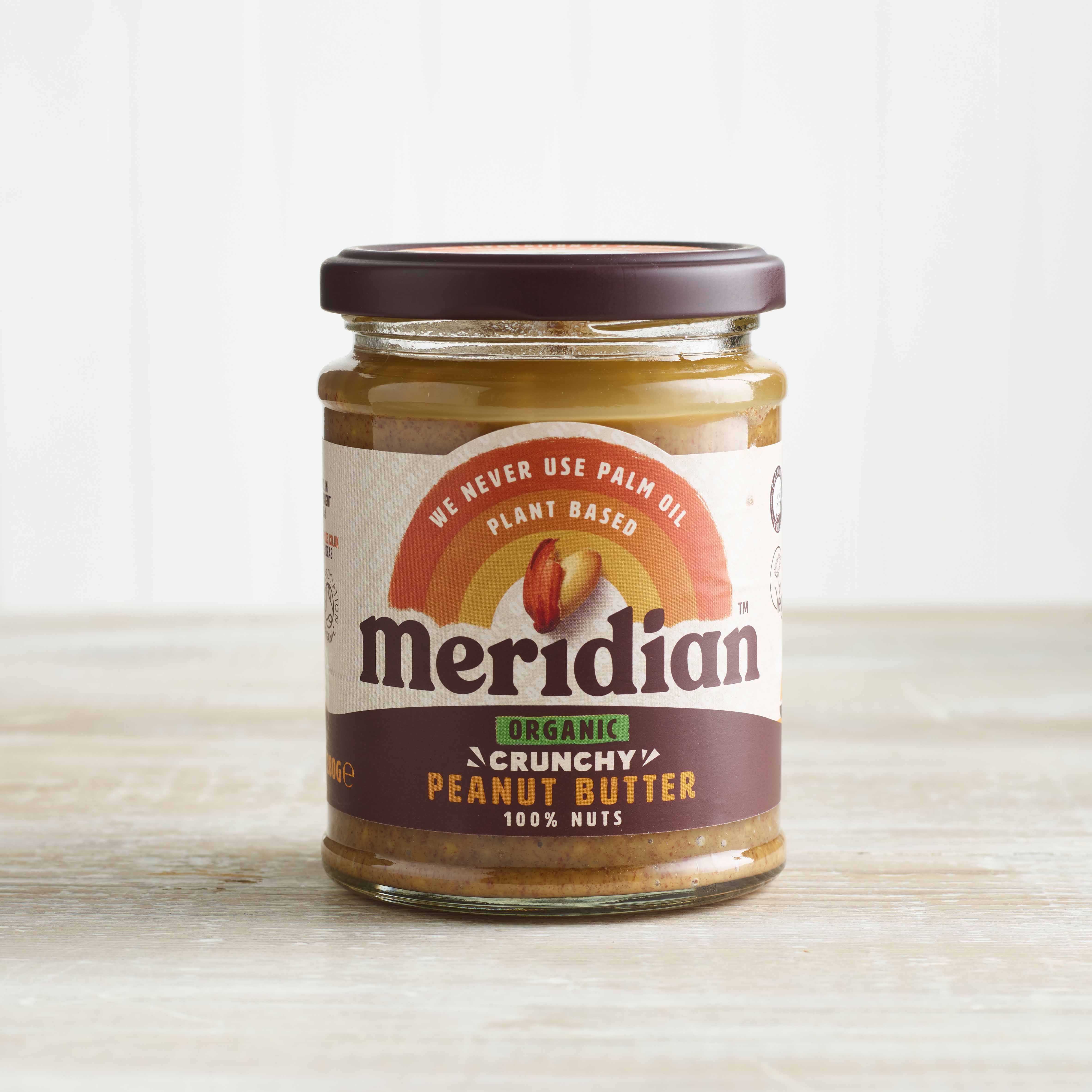 Meridian Organic Crunchy Palm Oil Free Peanut Butter in Glass, 280g
