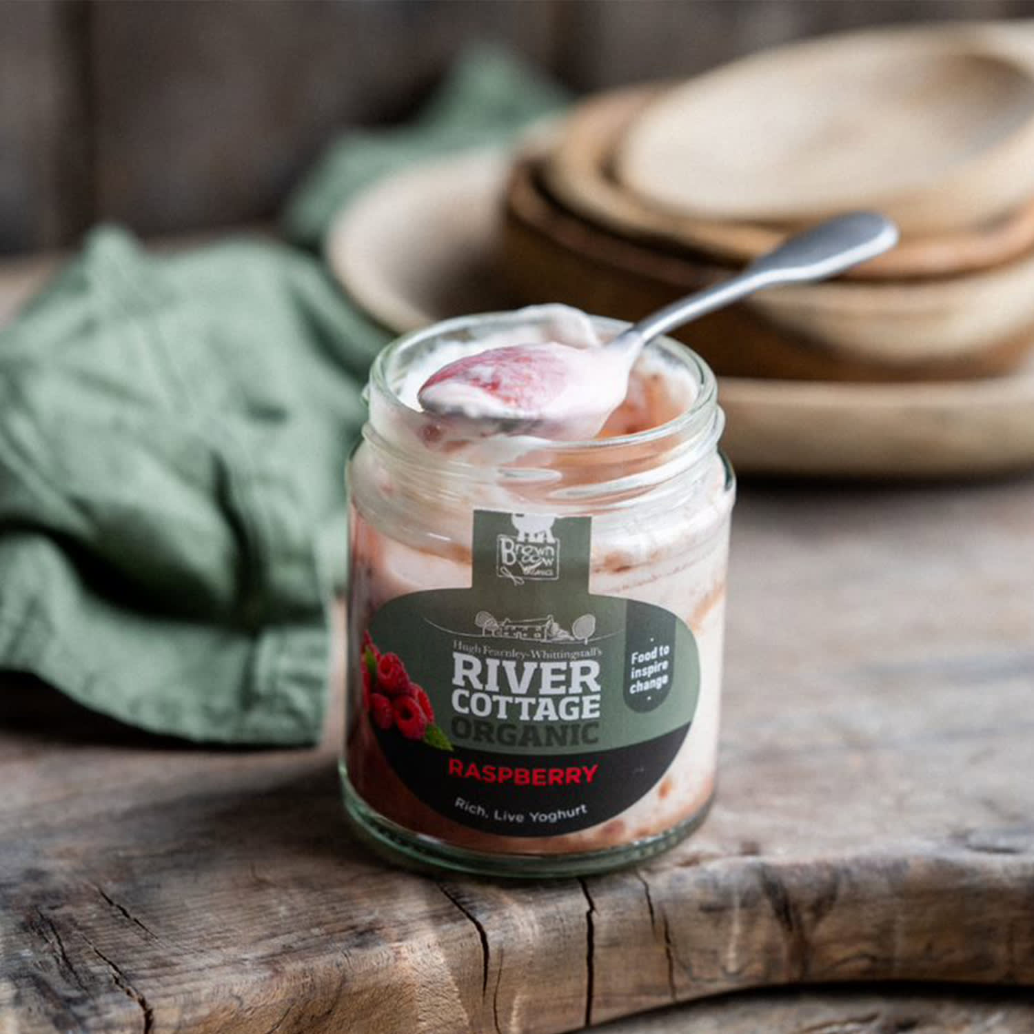 River Cottage Organic Raspberry on-the-Bottom Yoghurt in Glass, 160g