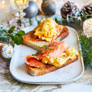Christmas Smoked Salmon Toast with Scrambled Eggs 