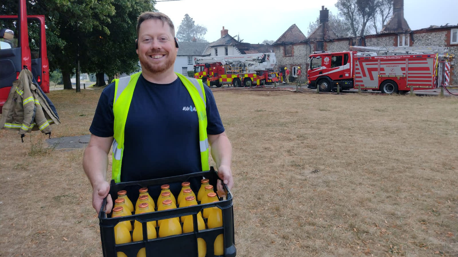 Milkman delivers during a wildfire