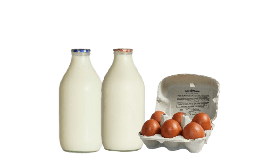 glass bottled milk & eggs