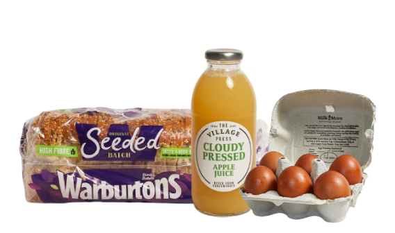 juice, eggs and bread