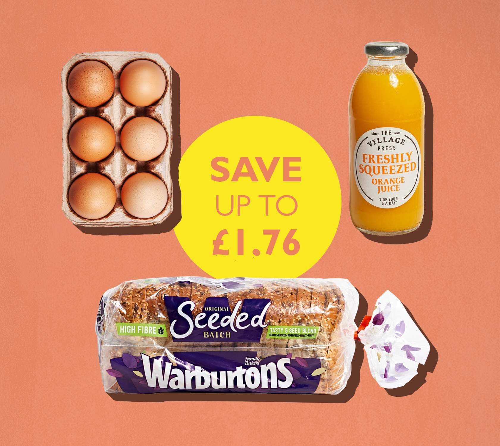 bread, eggs and juice