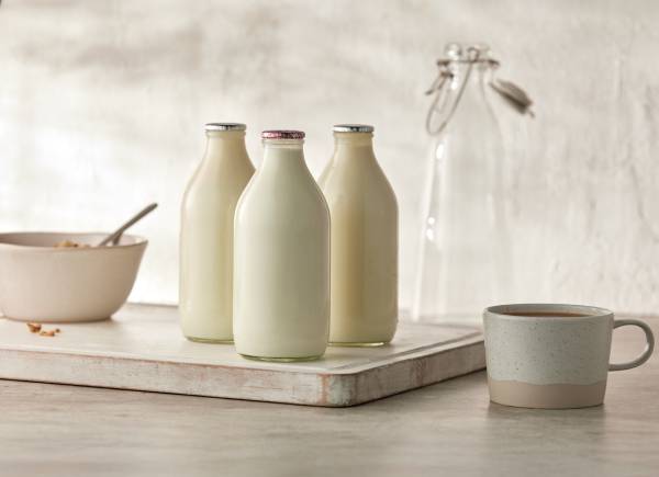 fresh milk in glass bottles