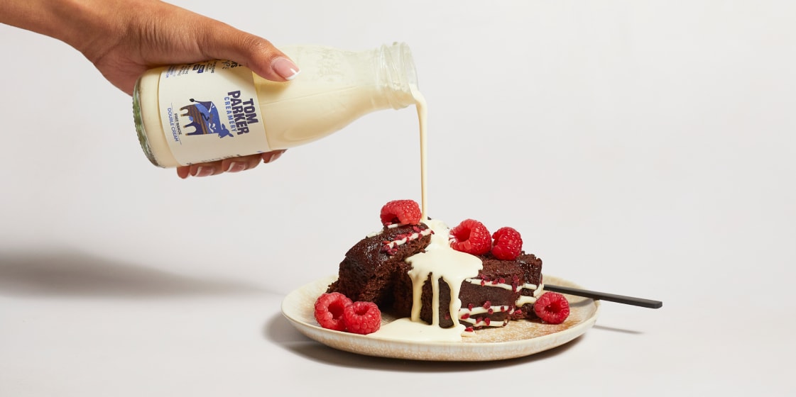 double cream poured over cake