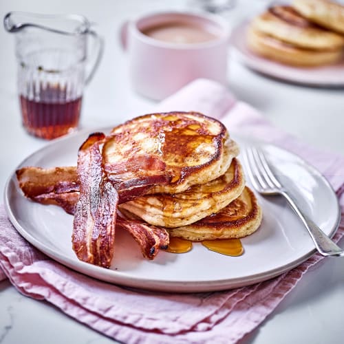 American Style Pancakes with Bacon and Maple Syrup